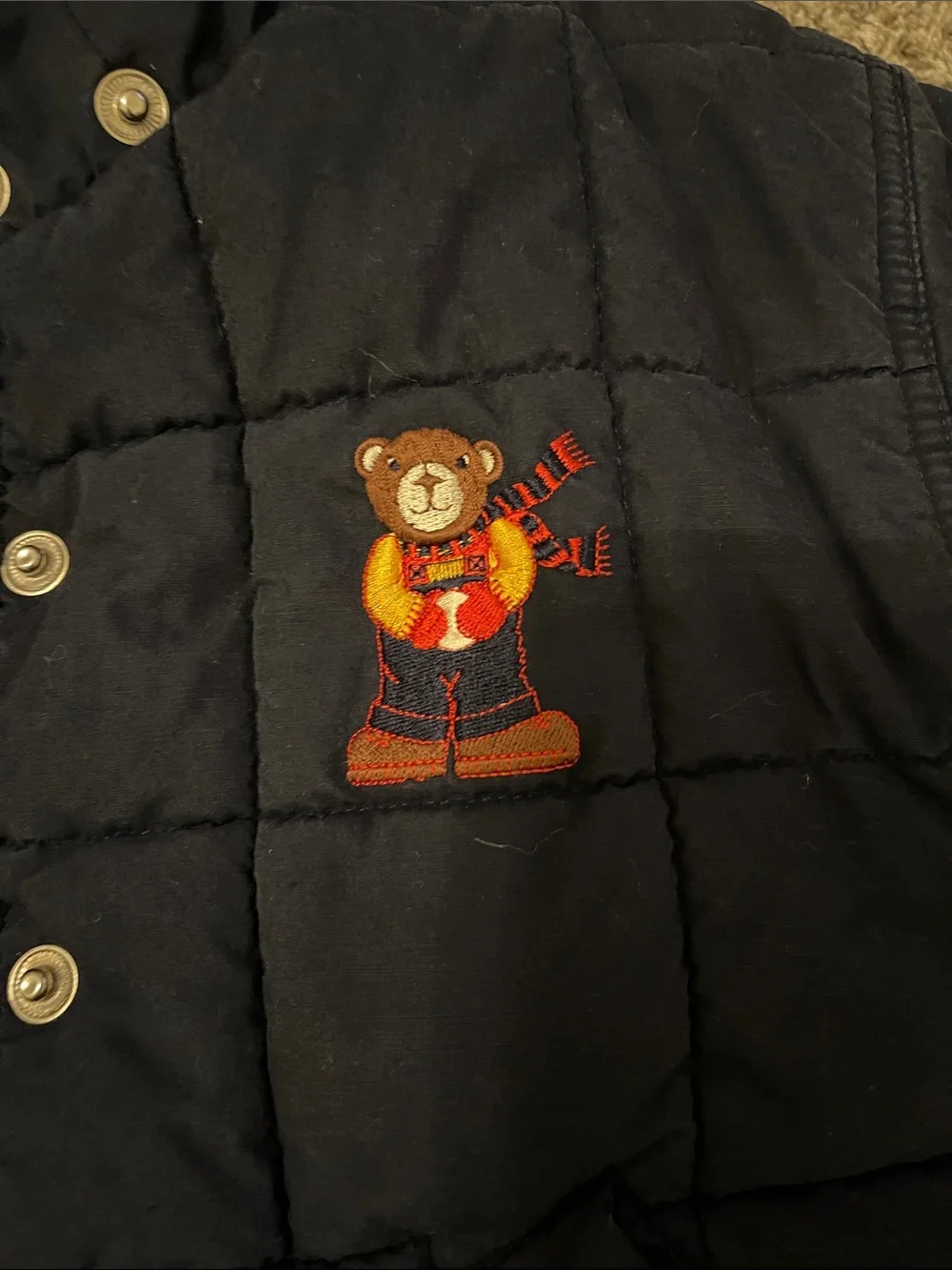 London Fog Navy Quilted Kids Jacket with Bear Embroidery thick winter coat 2T